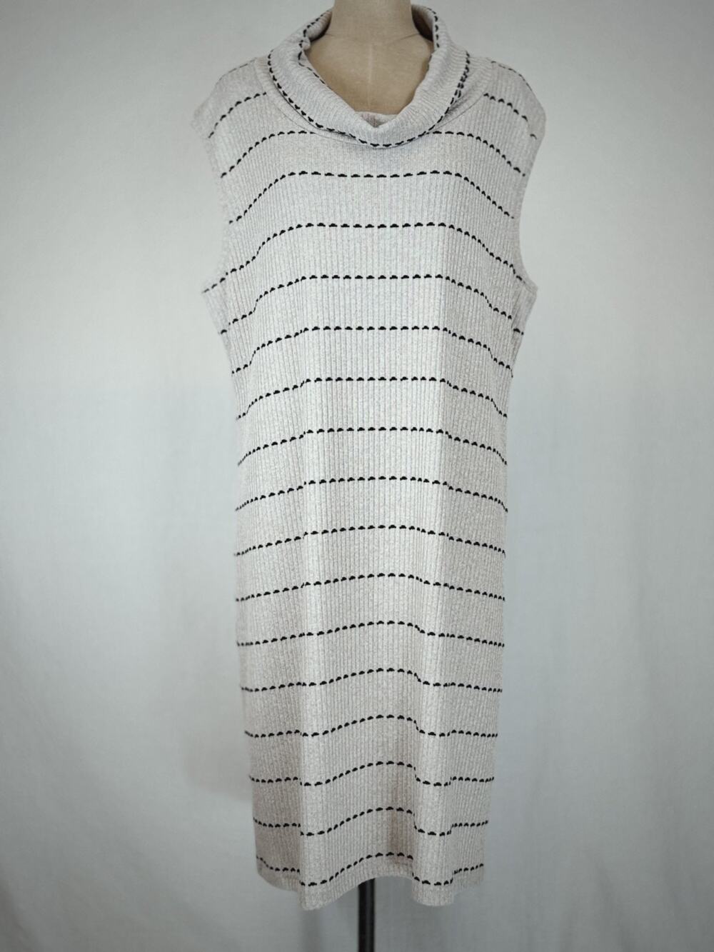 NWT Sassy #13005 Beige / Black Stripe Sleeveless Midi Knit Dress XXL #0223